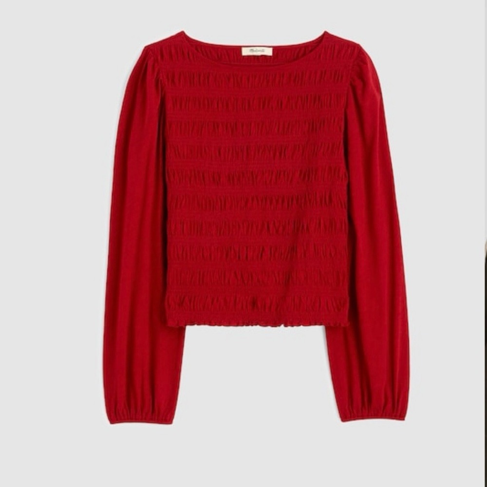Madewell Smocked Boatneck Top in Ruby Size XXL. NWT